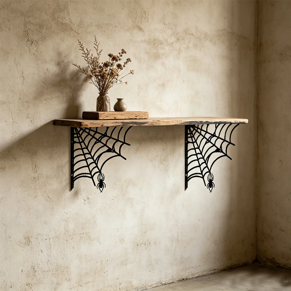 2Pc Iron Art Spider Web Shaped Storage Rack, L-Shaped Bracket, Halloween Decoration, Perfect for Displaying Plants, Flowers, Towels, and Other Items, Wall-Mounted Design, a Decorative and Practical Storage Solution, Suitable for Multiple Rooms and an Ideal Halloween Gift.