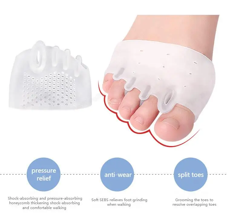 1 Paar Damen-Mittelfußpolster aus Silikongel mit fünf Löchern, Waben-Vorfußkissen, Zehenspreizer, Hallux Valgus Fußpflege – Detail 5