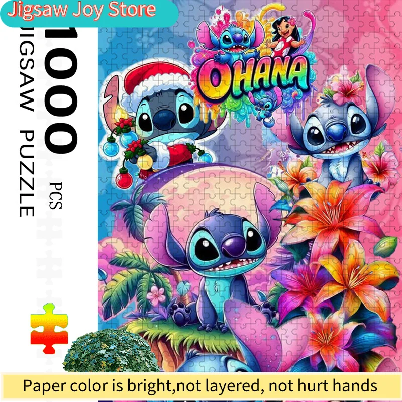 

1000pcs Colorful Ohana Stitch Jigsaw Puzzle Family Interaction & Fun Gift, Vibrant Abstract Design, Cartoon Character pattern