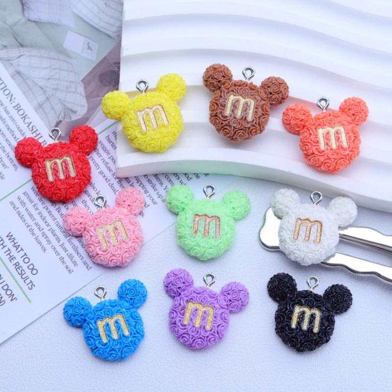 

20Pcs Cartoon Rose Flower Mouse Head Resin Charms For Necklace Earring Keychain Jewelry Making Pendants Decoration Accessories