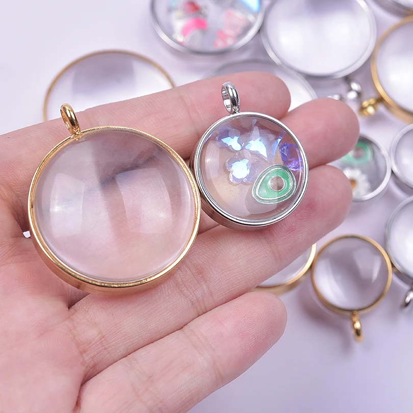 1Pc 15-45mm Glass Chunky Double Curved Cremation Urn Locket Pendant Round Reliquary Picture Medaillon Pendentif Jewelry Making