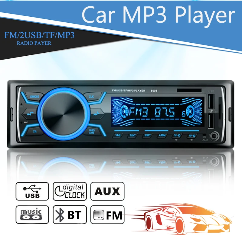 12V 5008 MP3/WMA/WAV formats Support Fast Charge FM Radio Function Bluetooth Card Reader Car MP3 Player Dual USB