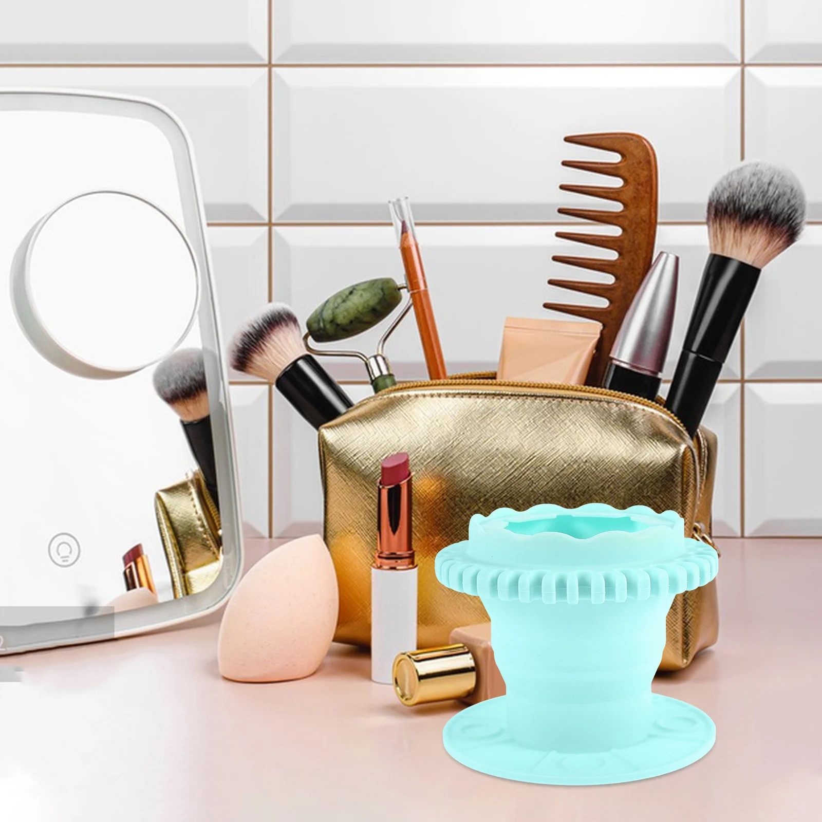 

Silicone Makeup Brush Cleaner Box Foldable Hanging Design Multifunctional Makeup Sponge Puff Cleaning Tool Travel Brush