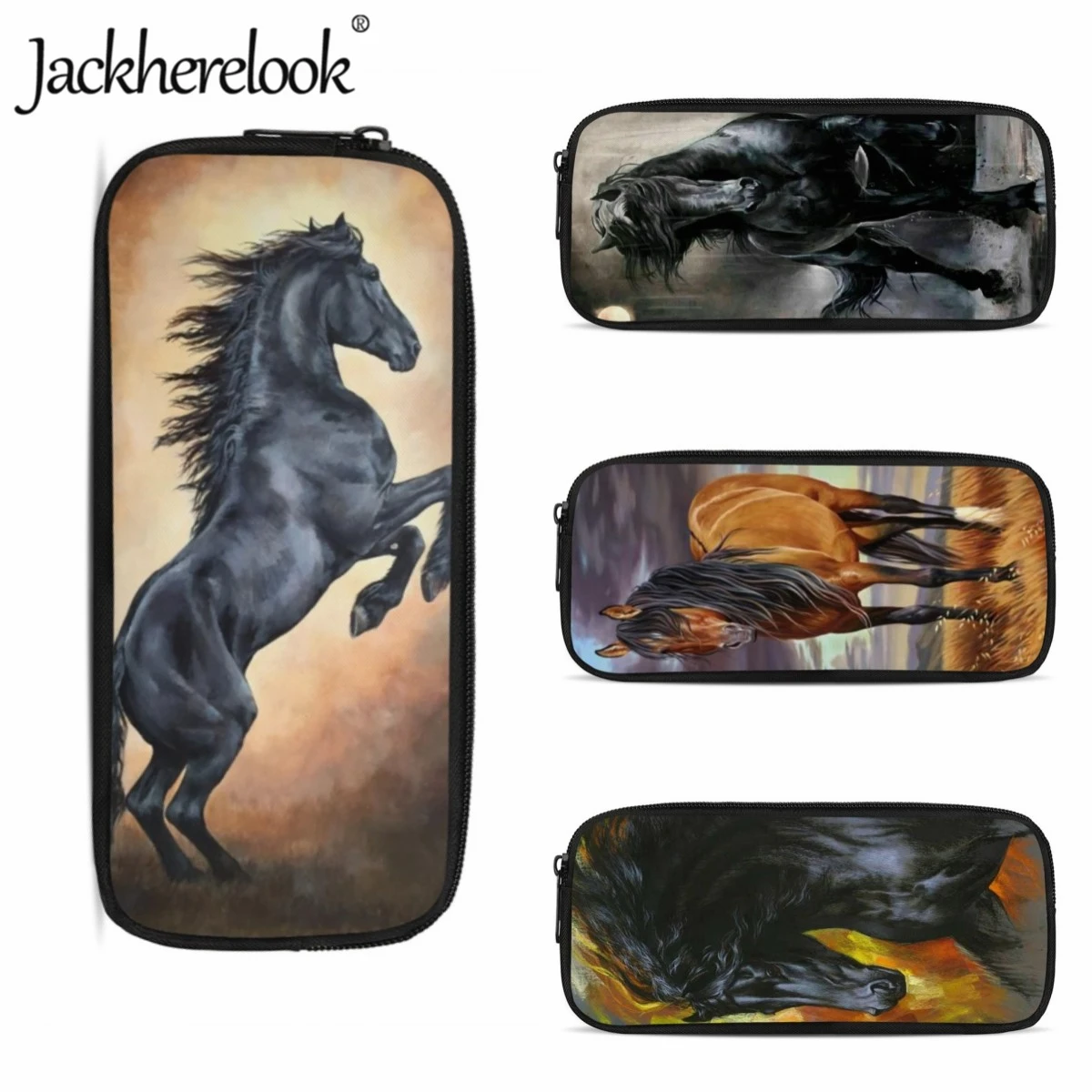 

Jackherelook Artistic Horse Printing Students Pencil Case Small Cosmetic Bag Girls Senior Pencil Bag Boxs Stationery Organizer