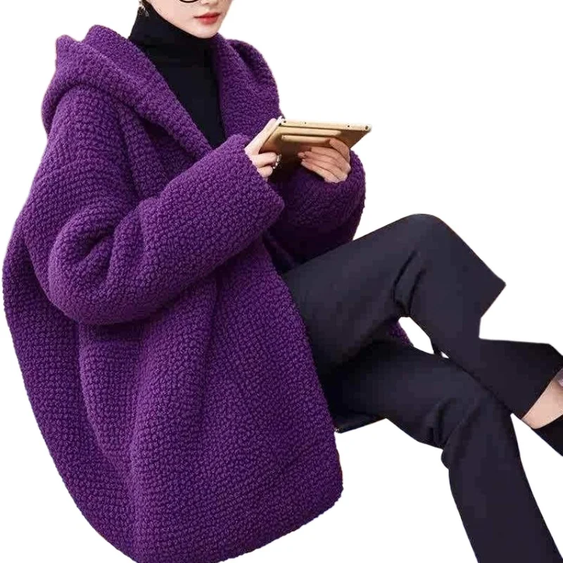 

Глубокая зимняя модная зарубежная стильная супер красивая универсальная маленькая ароматная куртка с капюшоном Maillard из овечьей шерсти