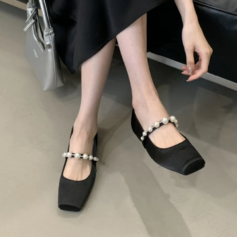 String Bead Punta quadrata Mary Jane Scarpe Calzature da donna Scarpe eleganti comode e poco profonde Moda donna Ballerine dolci da donna