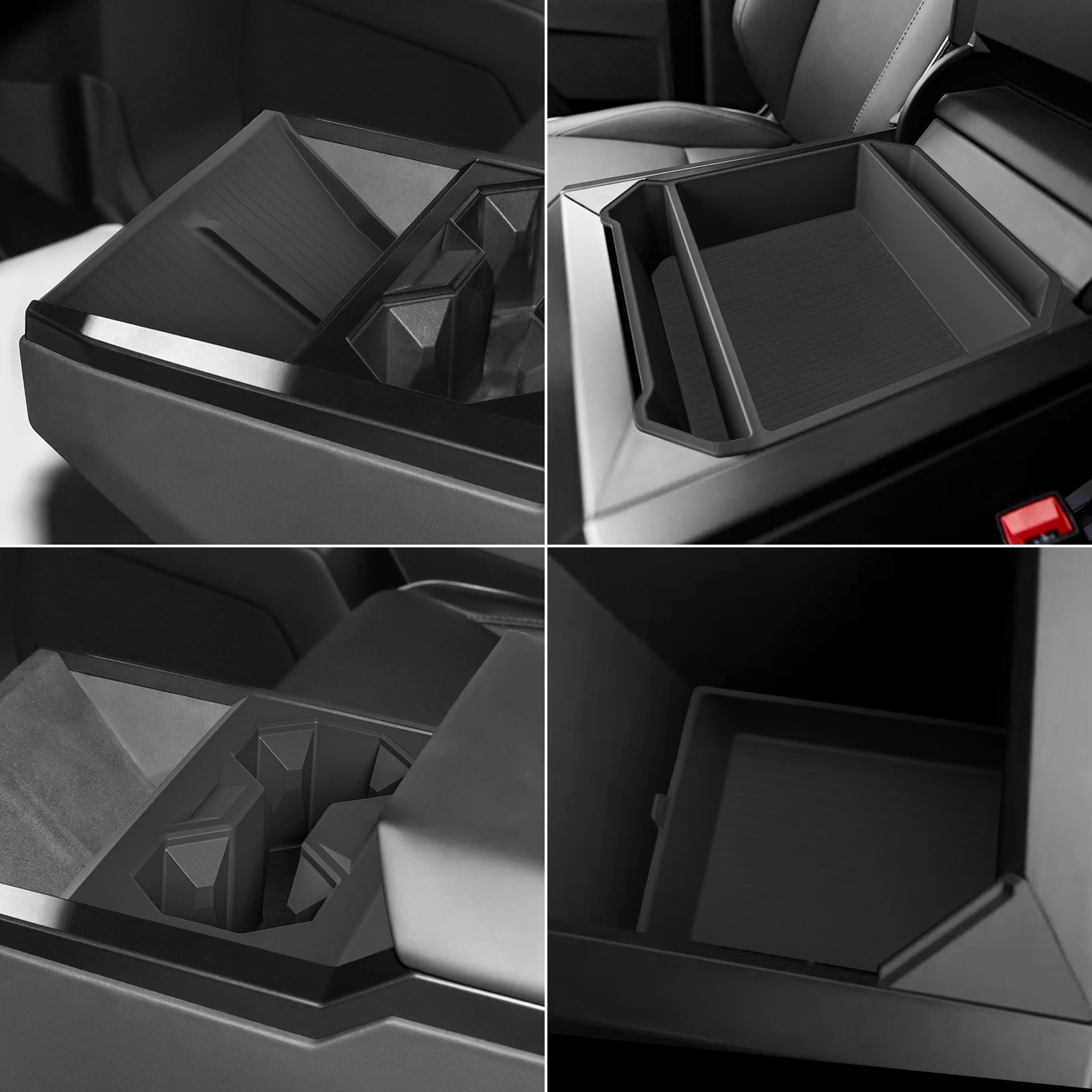 For Tesla Cybertruck 2024 Car Storage Box Kit Center Console Cup Holder Wireless Charging Mat Organizer Tray Accessories 4Pcs