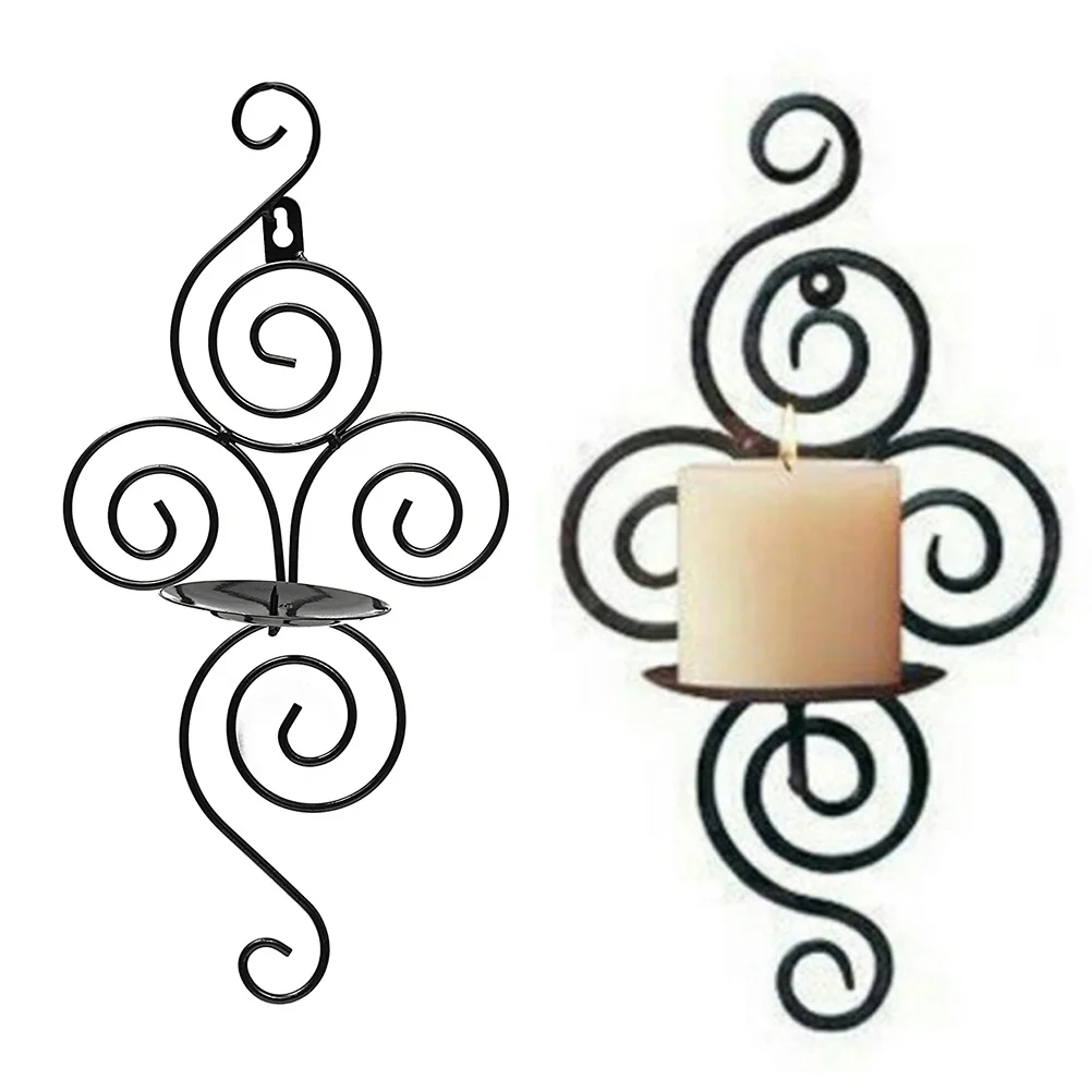

2 pcs Iron Candlestick 18 X 12 X 38 Cm Black Wall Hanging Holder For Wedding Party Decoration Indoor Outdoor Use Light