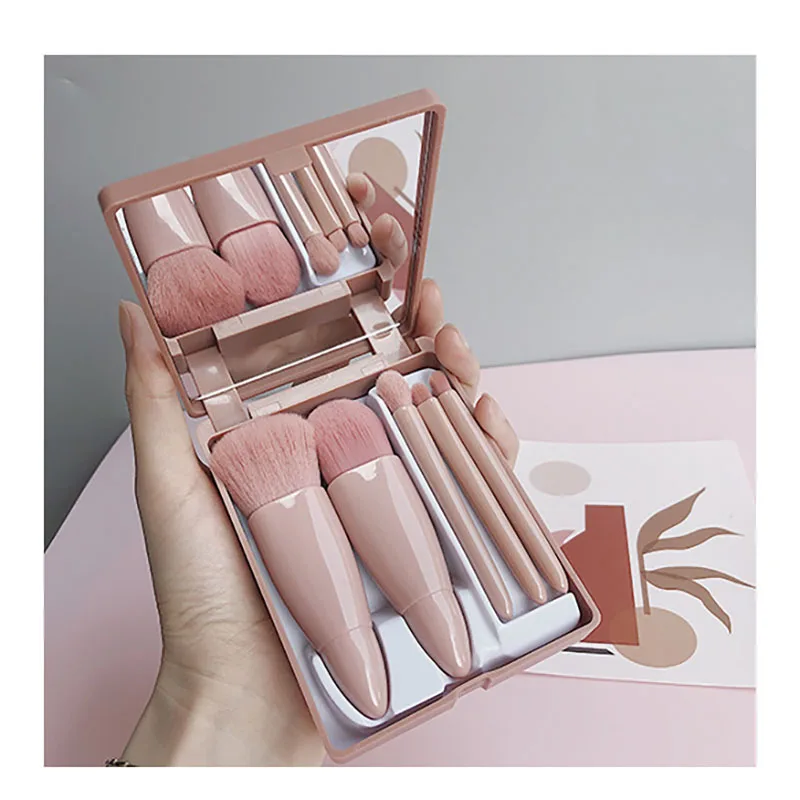 5pcs Travel Size Makeup Brushes Set Mini Makeup Brushes Small Complete Function Cosmetic Brushes Kit With Case and Mirror