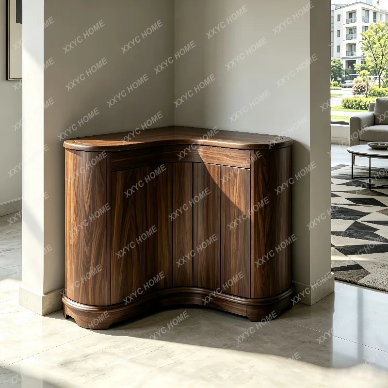 XX New Chinese Black Walnut Corner Cabinet Solid Wood Wall Storage Shelf Custom Furniture