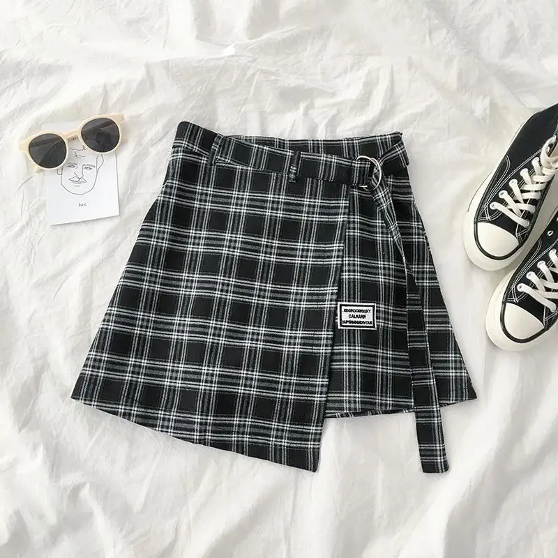 Plaid Skirts Women Summer Sweet Asymmetrical Preppy Style Tender Elegant Lady Korean Version High Waist All-match Leisure Chic