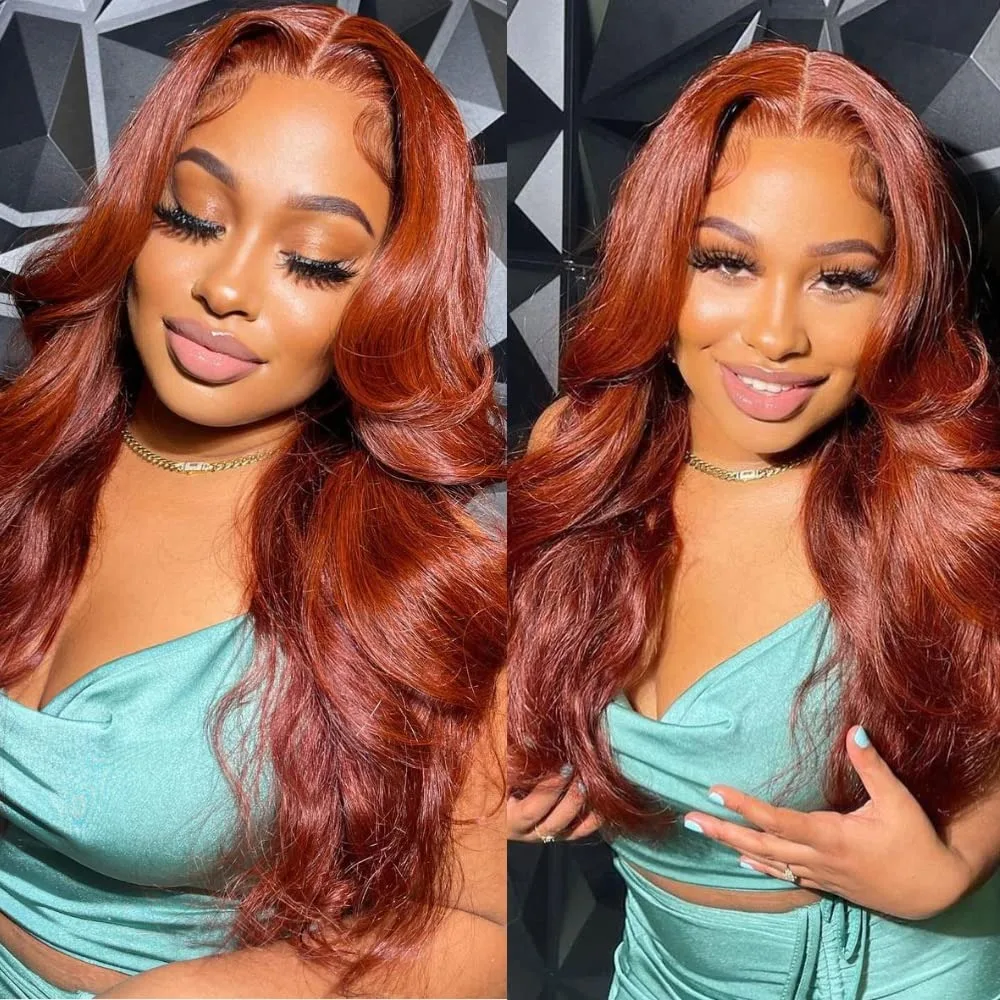 Reddish Brown Lace Closure Wigs Human Hair 4x4 Body Wave Auburn Brown 200 Density Transparent Lace Front Wigs Colored Wig