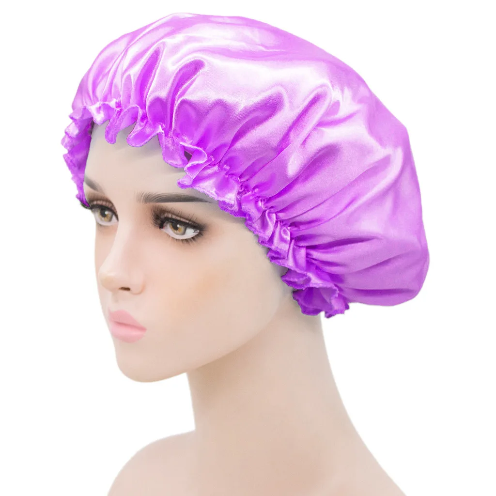 Single Layer Satin Cap For Sleeping Logo Customize Hair Bonnets Women Bonnet Head Cover Bonnets Cap For Bath And Sauna Bathing