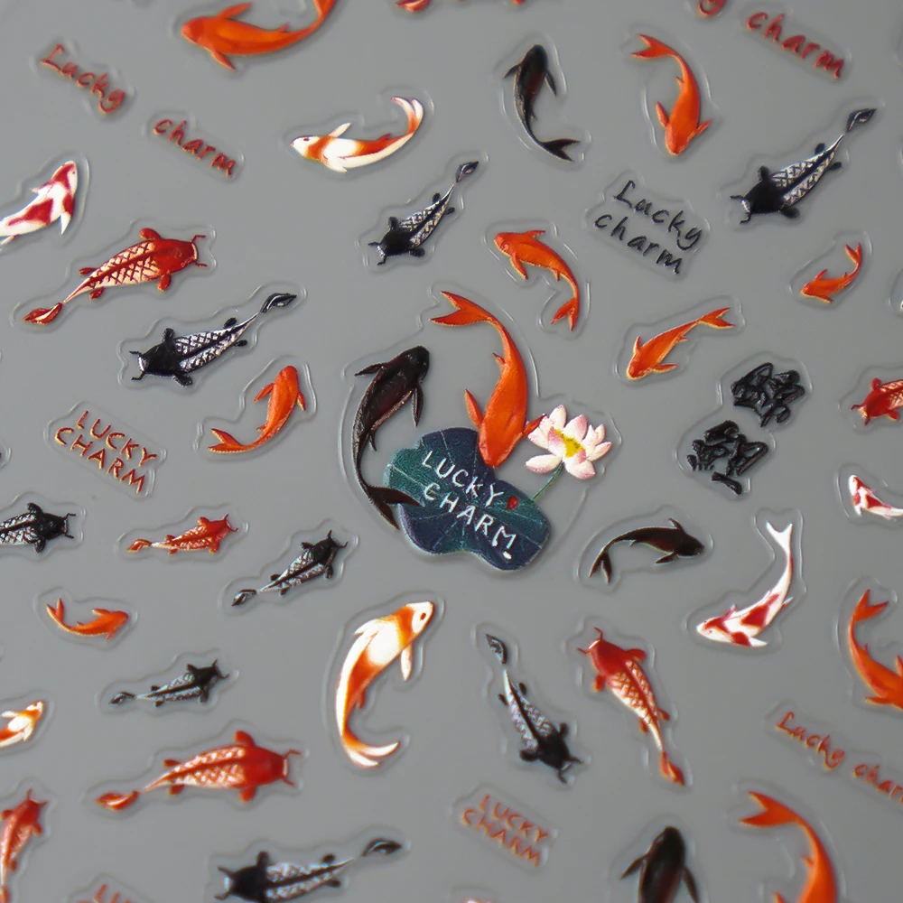 1 個 5D レリーフ漫画シリーズネイルアートステッカーかわいい鯉魚デザインネイルデコレーション転送スライダーデカール DIY アクセサリー