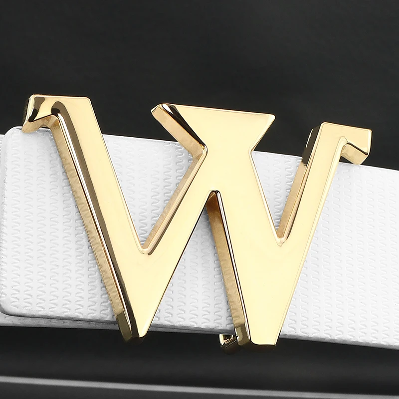 캐주얼 화이트 남성 디자이너 벨트 레터 W 슬라이드 버클 고품질 천연 가죽 브랜드 럭셔리 패션 남성 벨트