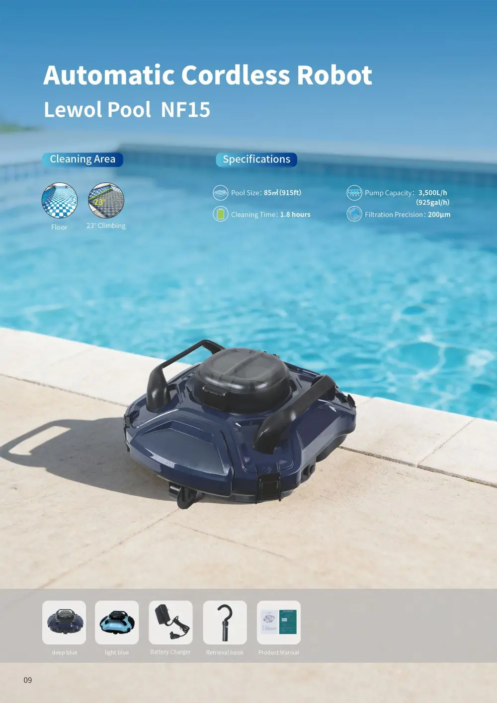 For Swimming Pool Cleaning Robot NF15 Automatic Pool Cleaning Robot Portable Vacuum Rechargeable Pool Cleaner for Swimming Pools