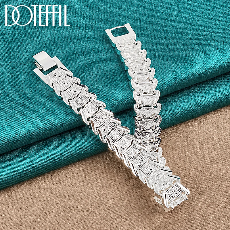 Wide Wristband Bracelet Chain For Women Man Wedding Engagement Party Silver Color Fashion Jewelry