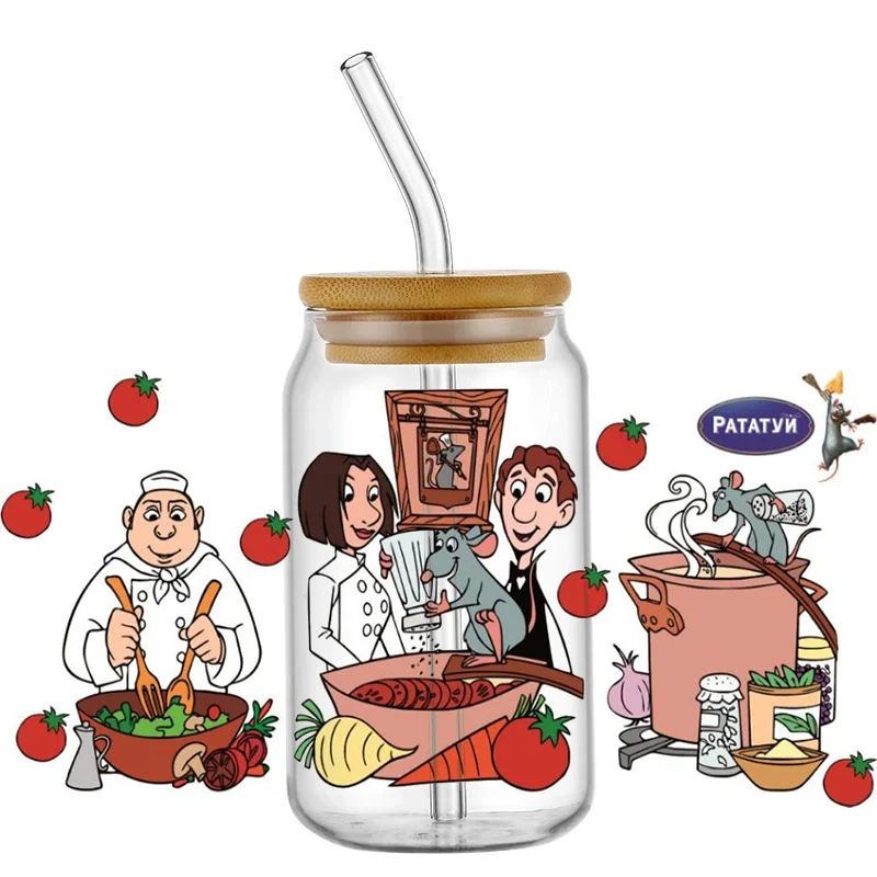 Miniso Cartoon Mouse Chef Decal for 16oz Libbey Glasses UV DTF Cup Wrap Transfer Sticker DIY Mug Waterproof Sticker