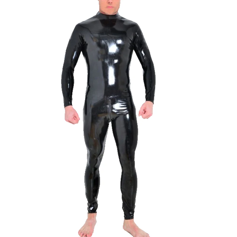 Shoulder Zip Latex Catsuit Men Rubber Fetish Bodysuit Costumes Tight Jumpsuit Handmade S-LCM158