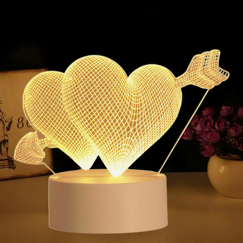 LED Night Light Love 3D Lamp Romantic Heart-shaped Balloon Acrylic Decorative Table Lamp Valentine's Day Sweetheart Wife's Gift