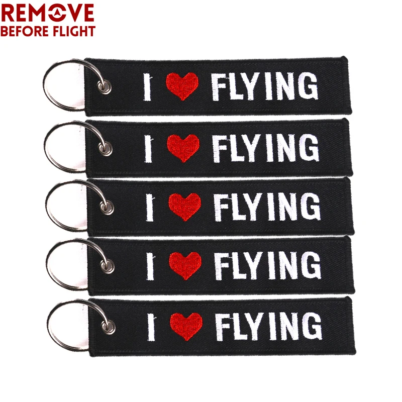 5PCS I Love Flying Both Sides Embroidery Key Chain Car Backpack Keychain Motorcycle Key Pendant Gifts Wholesale