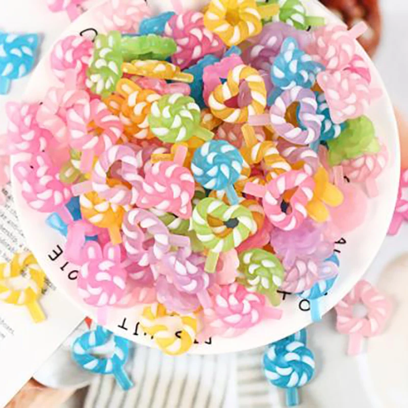 10Pcs Luminous Mini Resin lollipop DIY Charms for Phone Case Refrigerator Random Color