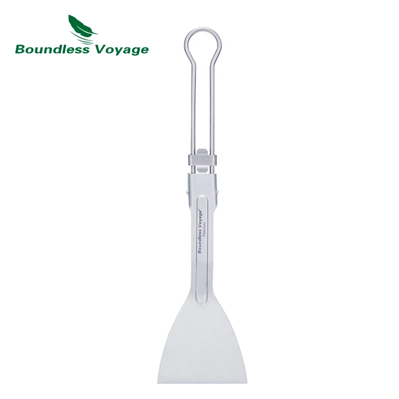 Boundless Voyage Titanium Beefsteak Frying Shovel with Folding Handle Outdoor Kitchen Flat Cooking Spatula