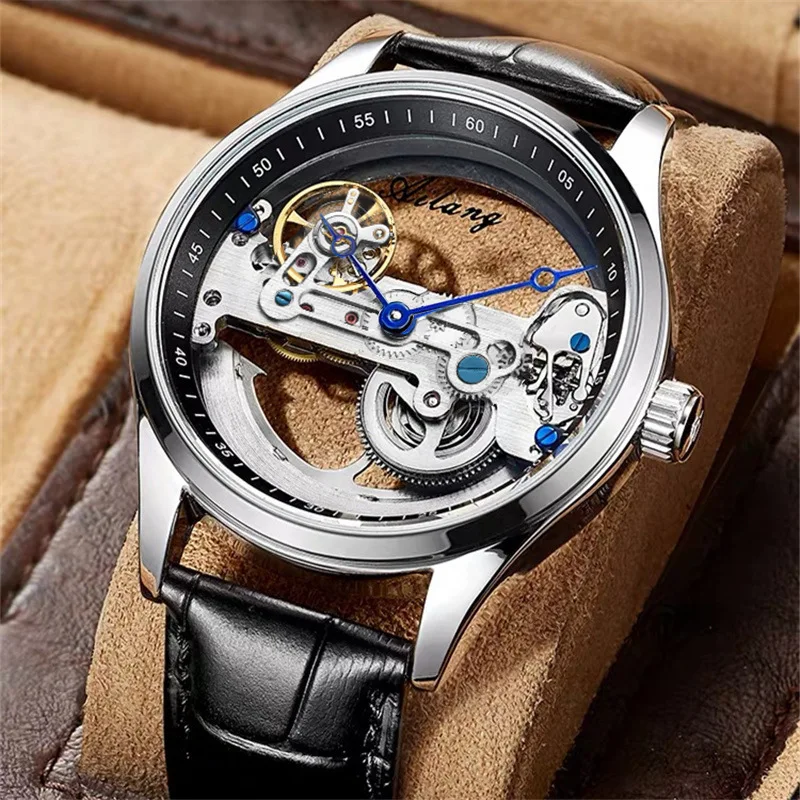 

AILANG Mens Watches Top Brand Luxury Skeleton Steampunk Mechanical Watch Fashion Leather Automatic Hollow Wristwatch For Men
