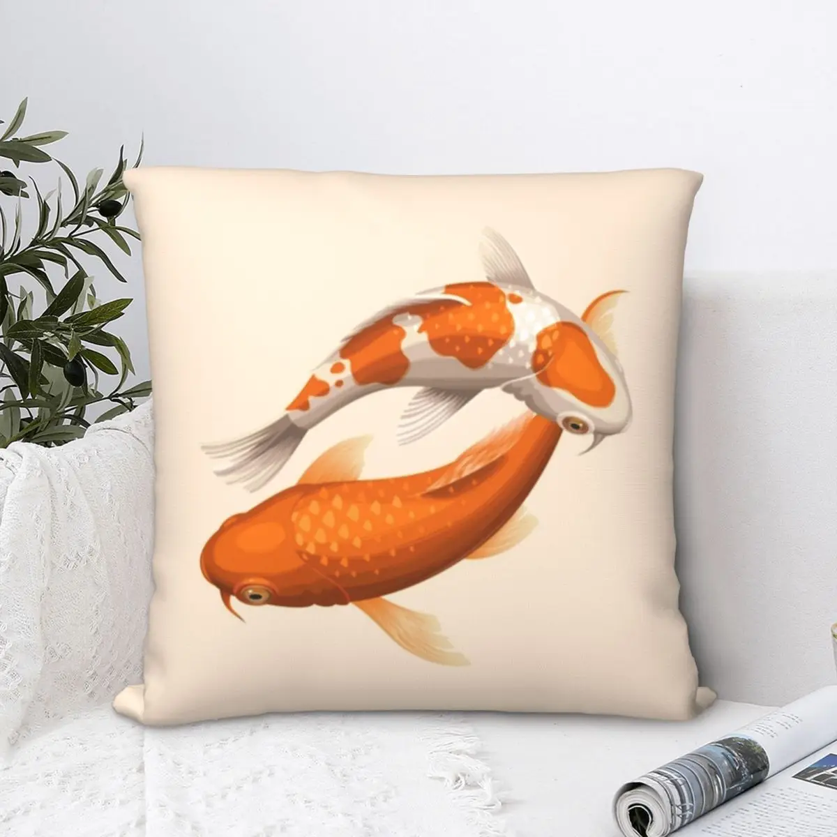 

Orange And White Koi Fish Square Pillowcase Polyester Pillow Cover Velvet Cushion Decor Comfort Throw Pillow For Home Car