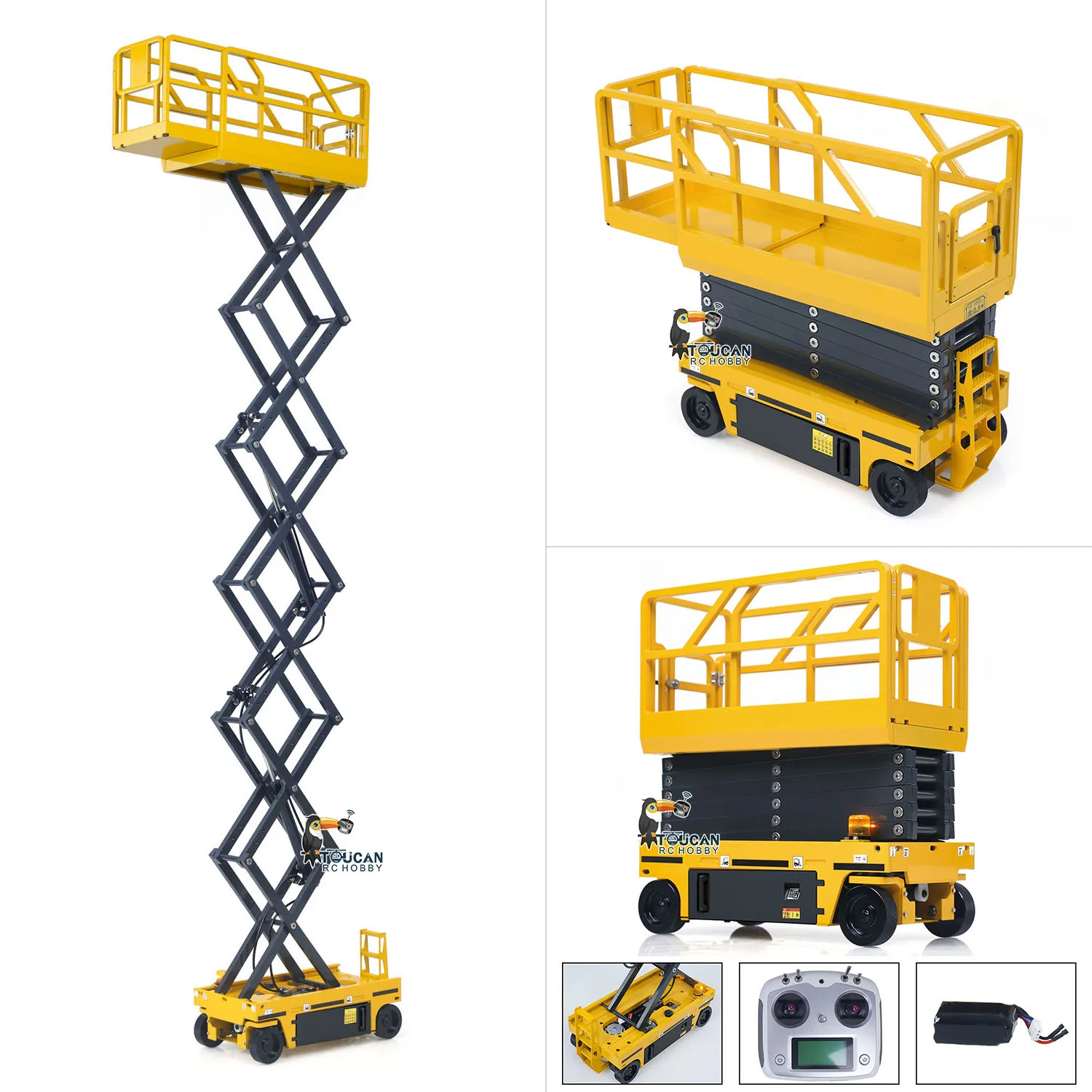 

1/14 CUT Металлическая RC гидравлическая ножничная подъемная платформа Самоходная сигнальная лампа с дистанционным управлением Промышленная модель Flysky I6S Радио