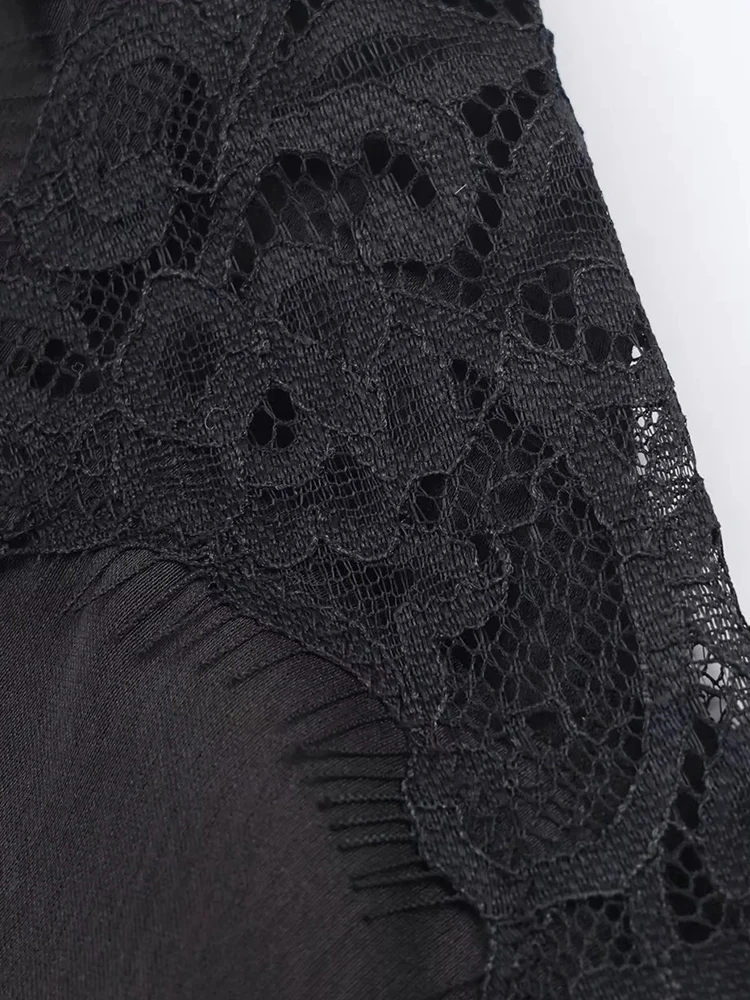 Women New Sexy Satin Lace Splice Halter Dresses Women Fall Fashion Solid Color V-Neck Dress Women Elegant Evening Party Skirts