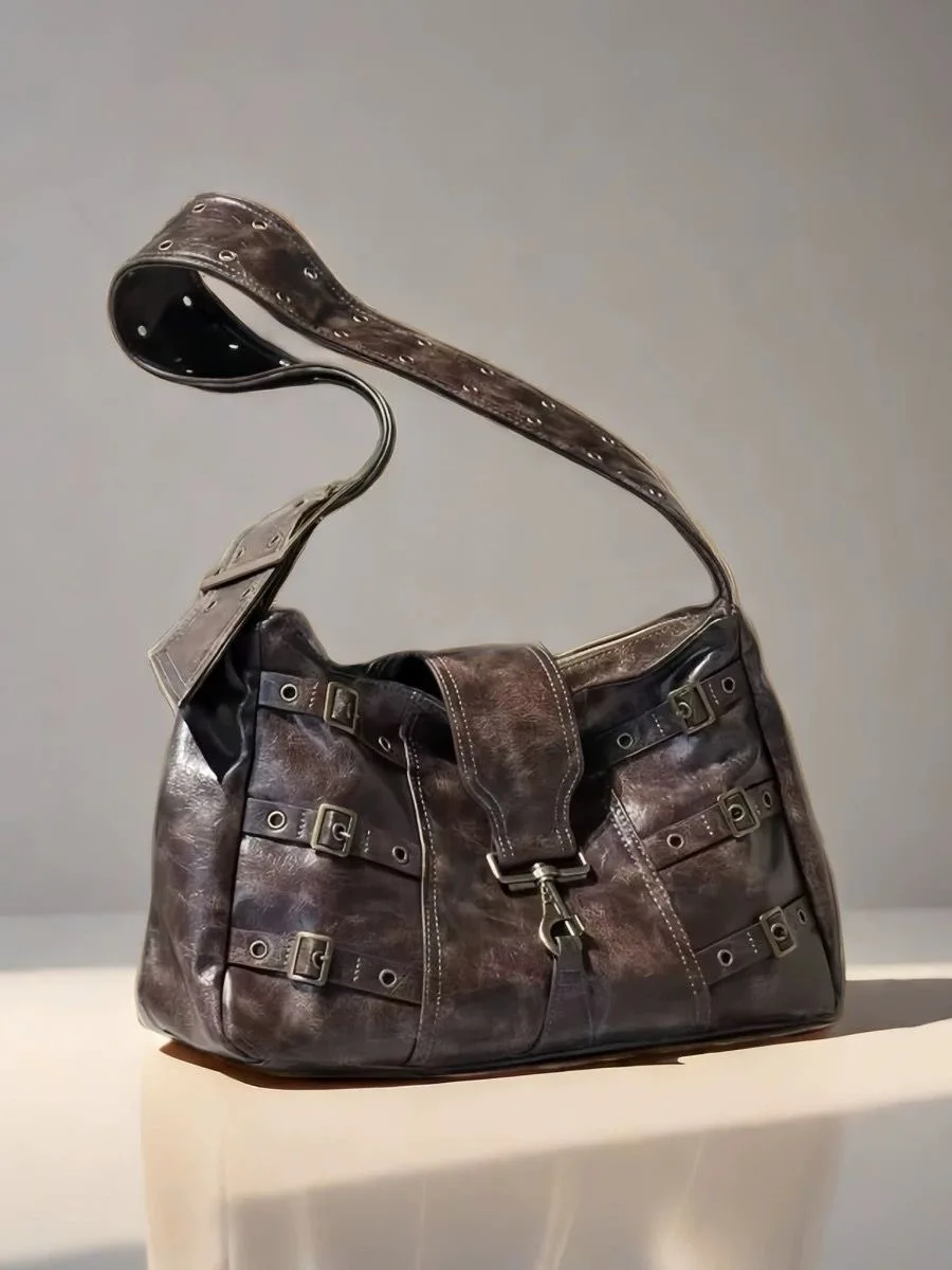 

Роскошная сумка-тоут в стиле ретро, высокая емкость, хэви-метал, в стиле панк, 2024, новая портативная сумка-тоут с широким ремнем на одно плечо