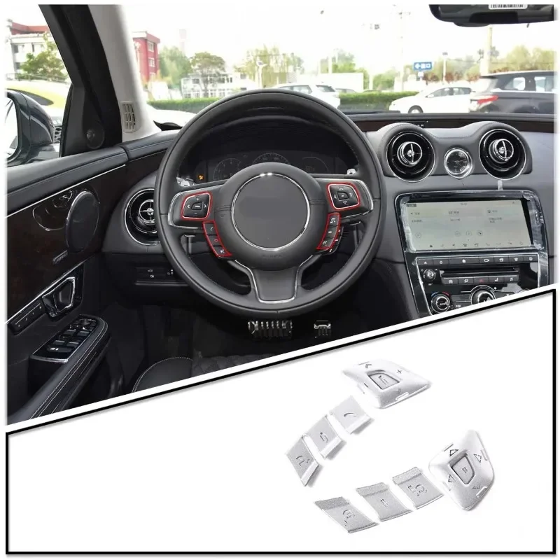 

For Jaguar XJ XJL 2010-2019 Aluminum Alloy Silver Car Steering Wheel Button Cover Trim Sticker Car Accessories