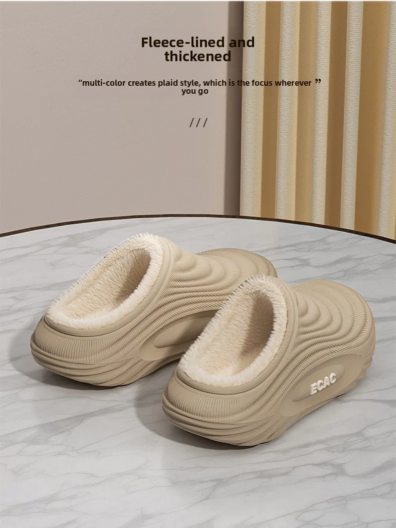 Warme, lange Plüsch-Hausschuhe aus wasserdichtem EVA für Damen, Winter 2026, weiche, dicke Sohle, rutschfeste Hausschuhe, Pelzige Pantoletten für Paare – Detail 8