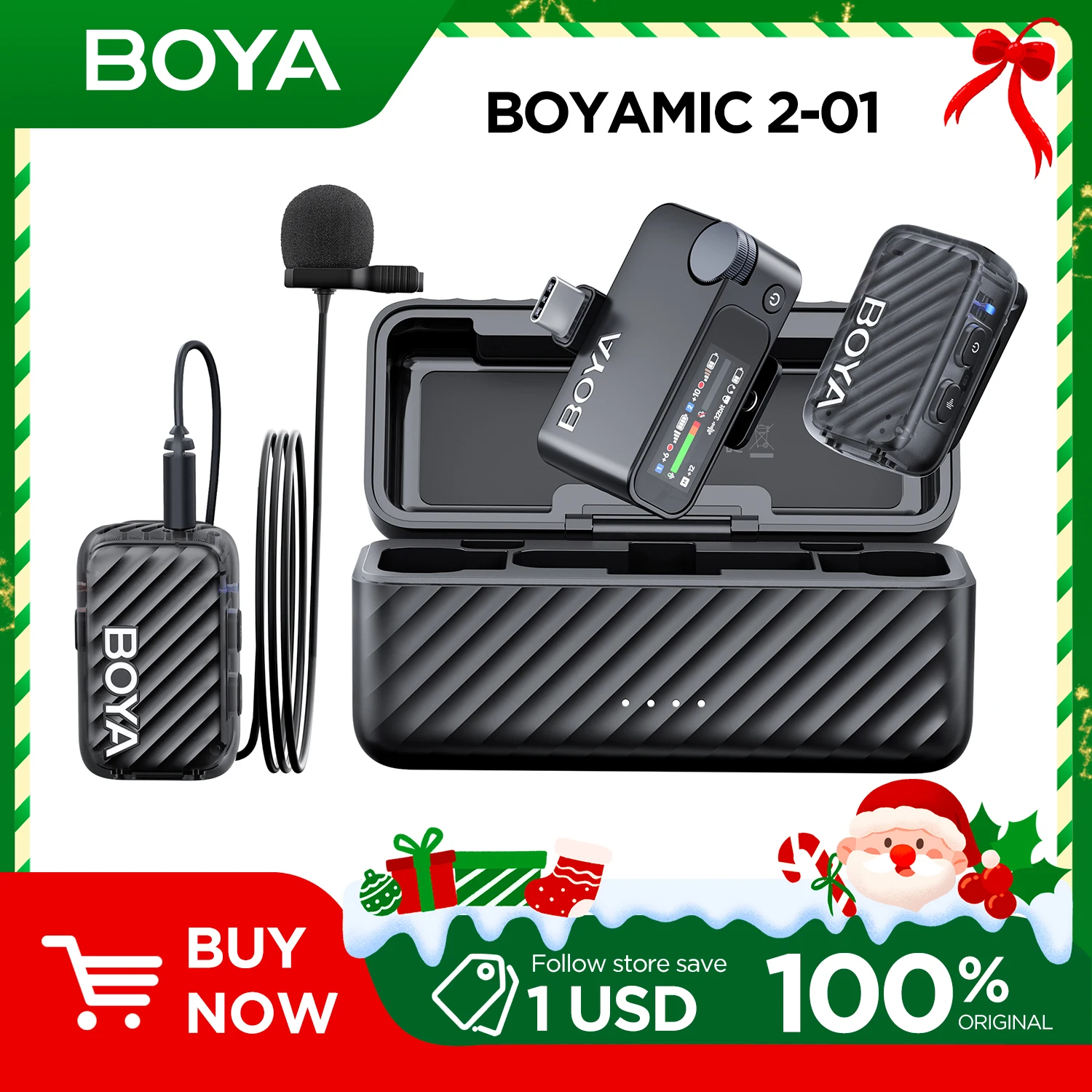 

BOYA BOYAMIC 2 Professional Wireless Lavalier Lapel Microphone for USB-C Android Camera for Live Streaming Vlog Black
