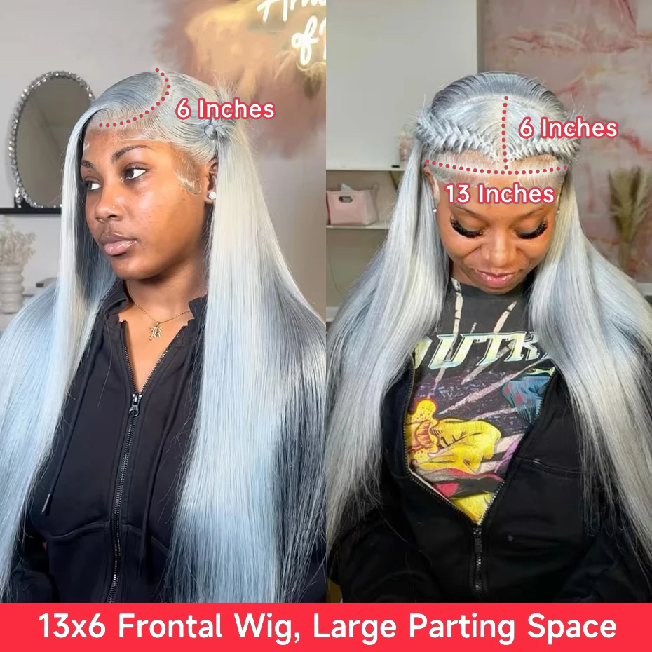 Silver Grey Lace Front Human Hair Wigs For Women 13x6 Hd Transparent Lace Frontal Wig Pre Plucked Bone Straight Gray Color Hair image 3