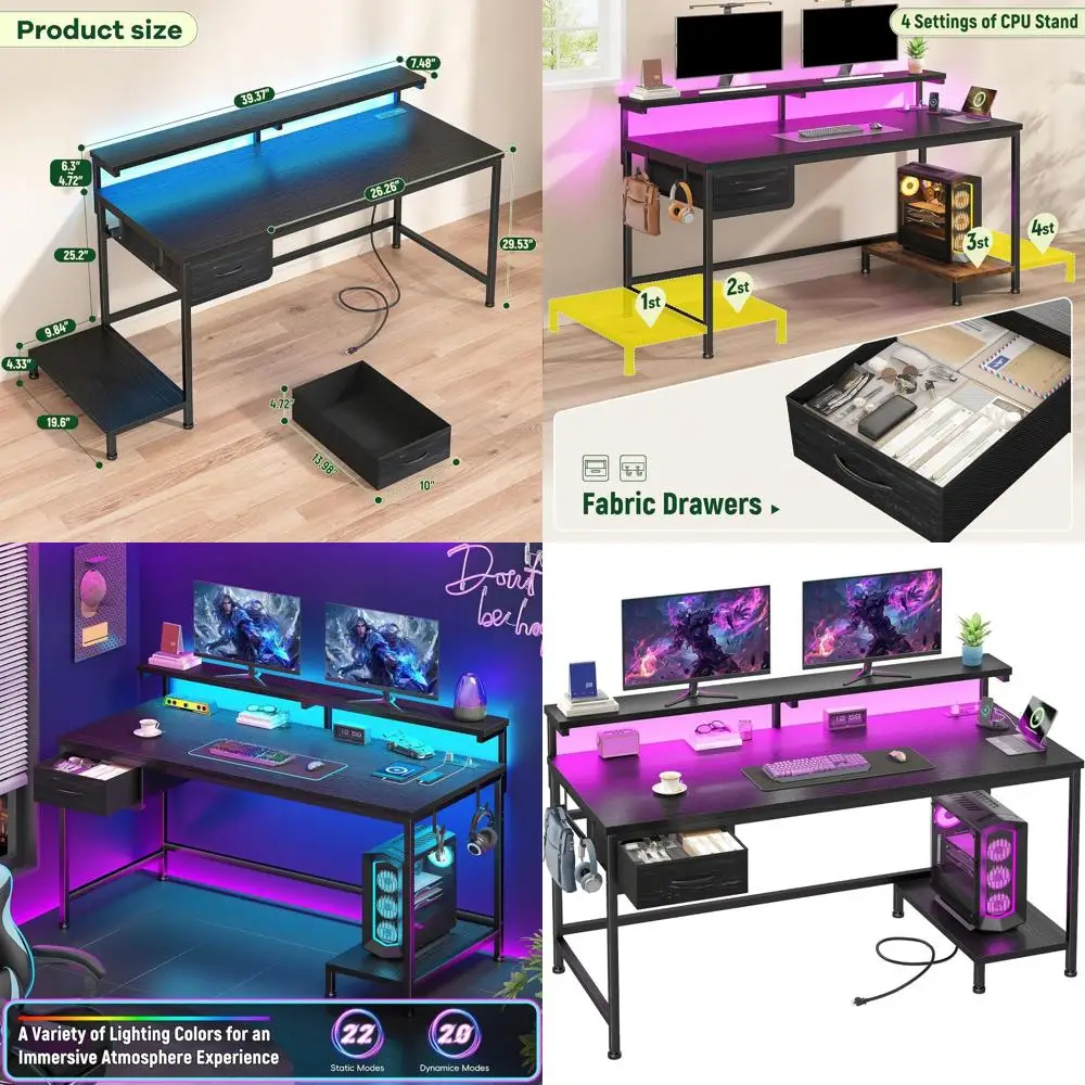 

Компактный игровой стол со светодиодной подсветкой и регулируемой подставкой для монитора для домашнего офиса, учебы и небольших помещений