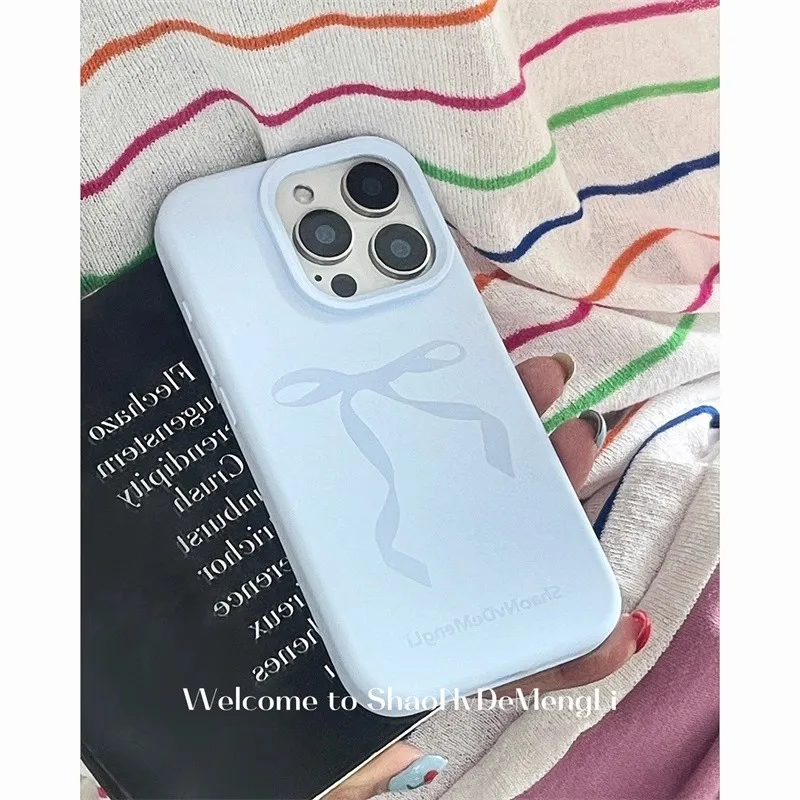 Cute Bowknot Bow Lichee Pattern Silicone Phone Case For iPhone 11 15 13 14 12 16 Pro Max Plus Leather Shockproof Cover Fundas
