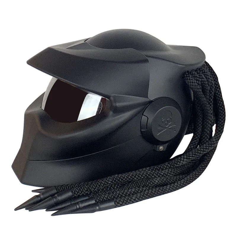 Predator personalità moto casco integrale Cosplay uomo guerriero accessori moto casco Retro treccia Abs nero opaco