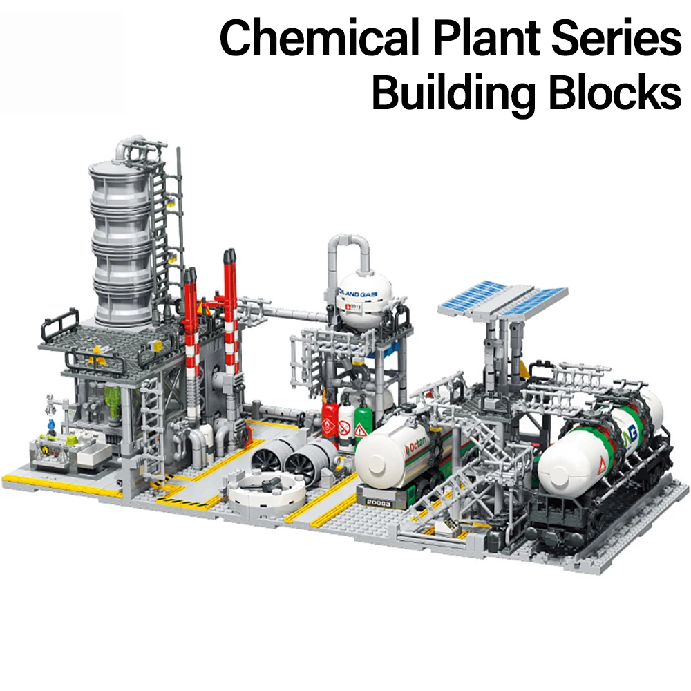 

3 in 1 Functional City Building Kit Gas Plant Transport Truck Lab Building Blocks Model Interactive Play Set for Children