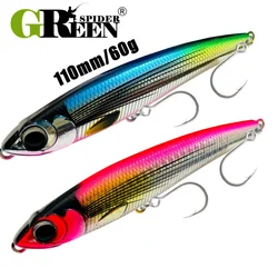 Greenspider New Pencil Fishing Lure Sinking 110mm 60g  Big Game Artificial Hard Bait 5X Hook for GT Tuna Sea Fishing Lures