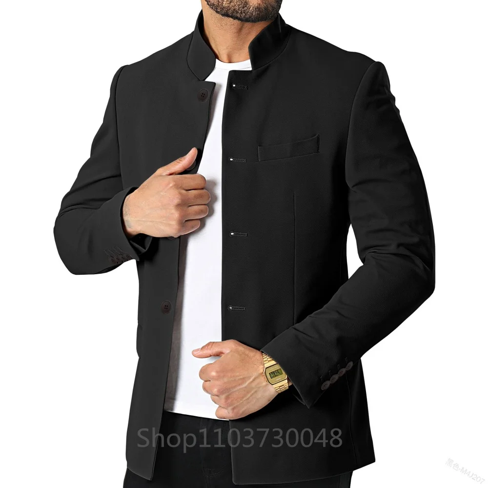 

Men's Solid Color Blazer High Quality Fashion Stand-up Collar Single Button Casual Slim Fit Suit Jacket for Men's Clothing
