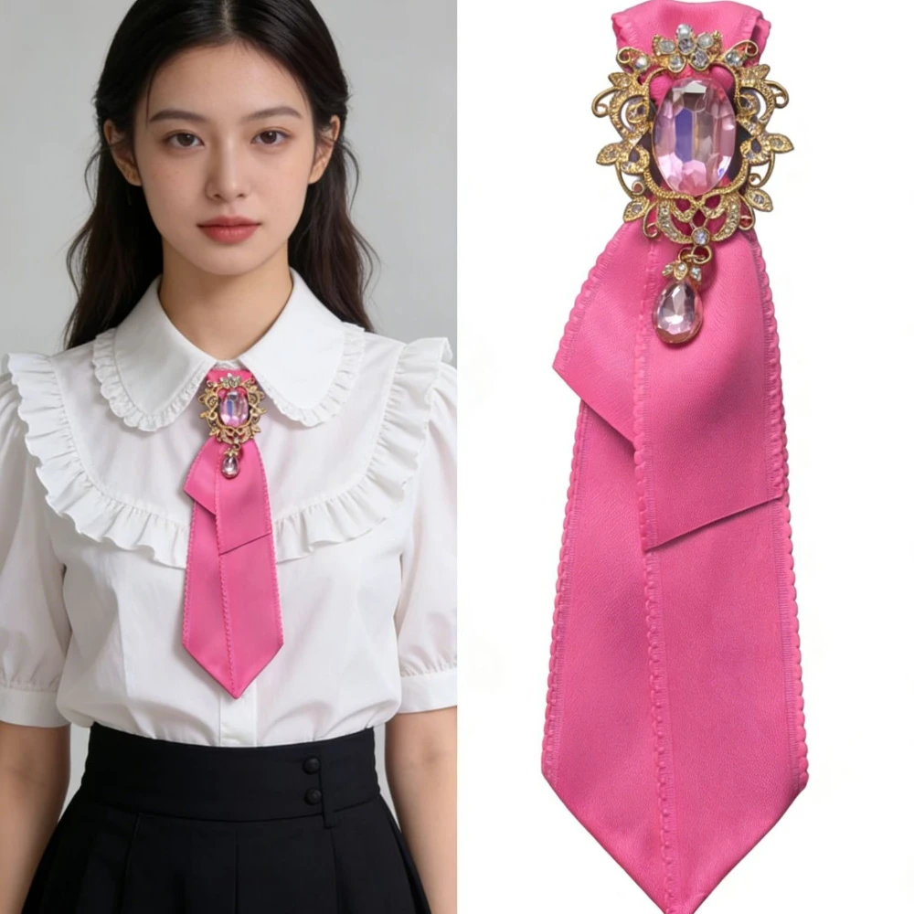 Fabric Bow Tie Rhinestones Shirt Decorative Accessory College Style British Korean Collar Pins Necktie for Women and Men Jewelry