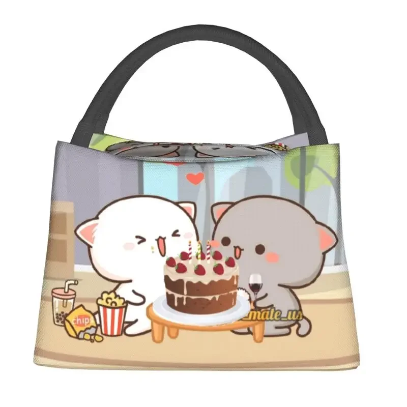 Birthday Celebration Peach And Goma Insulated Lunch Bag for Women Mochi Cat Thermal Cooler Lunch Tote Office Picnic Travel