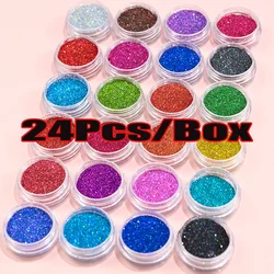 24/12 tarros/Kit de polvo brillante con purpurina láser, 0,2mm, mezcla de colores, brillo holográfico, polvo para uñas, juego de Navidad para niña, polvo para manicura PB222