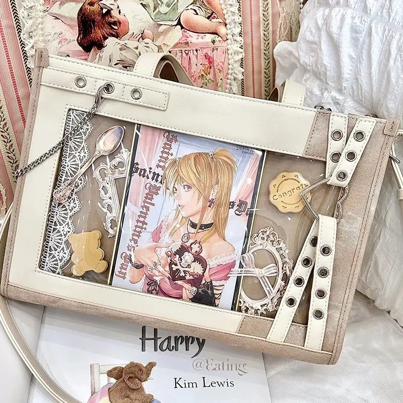 

Сумка-итабэг в стиле Y2K с цепочкой в виде сердца, вместительная японская сумка через плечо для девочек, сумка для концертов в стиле Лолита, сумка-кроссбоди для женщин