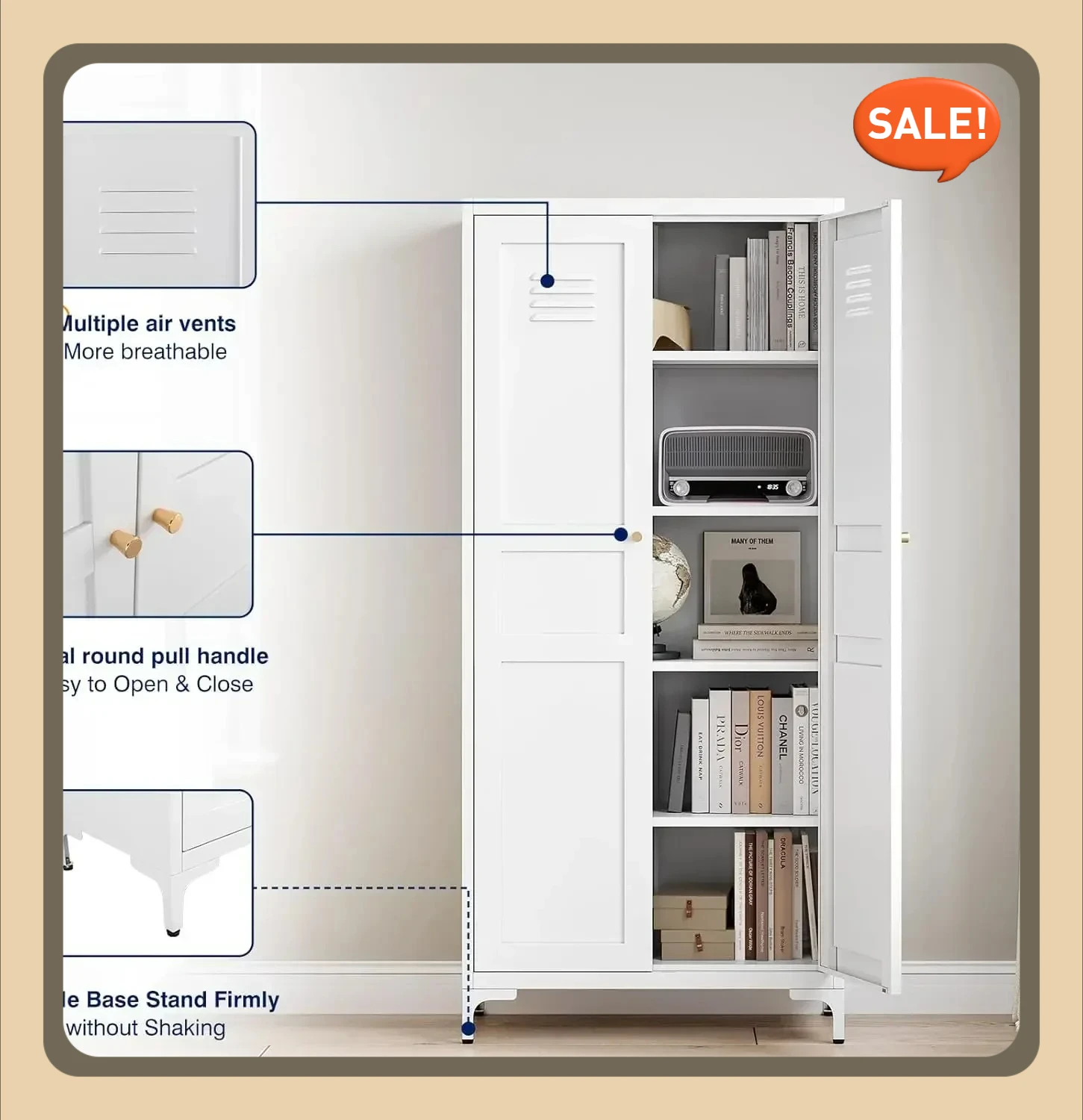 

61" Metal Storage Cabinet Kitchen Pantry Storage Cabinet Adjustable Shelves, Kitchen, Living Room, Dining Room- White