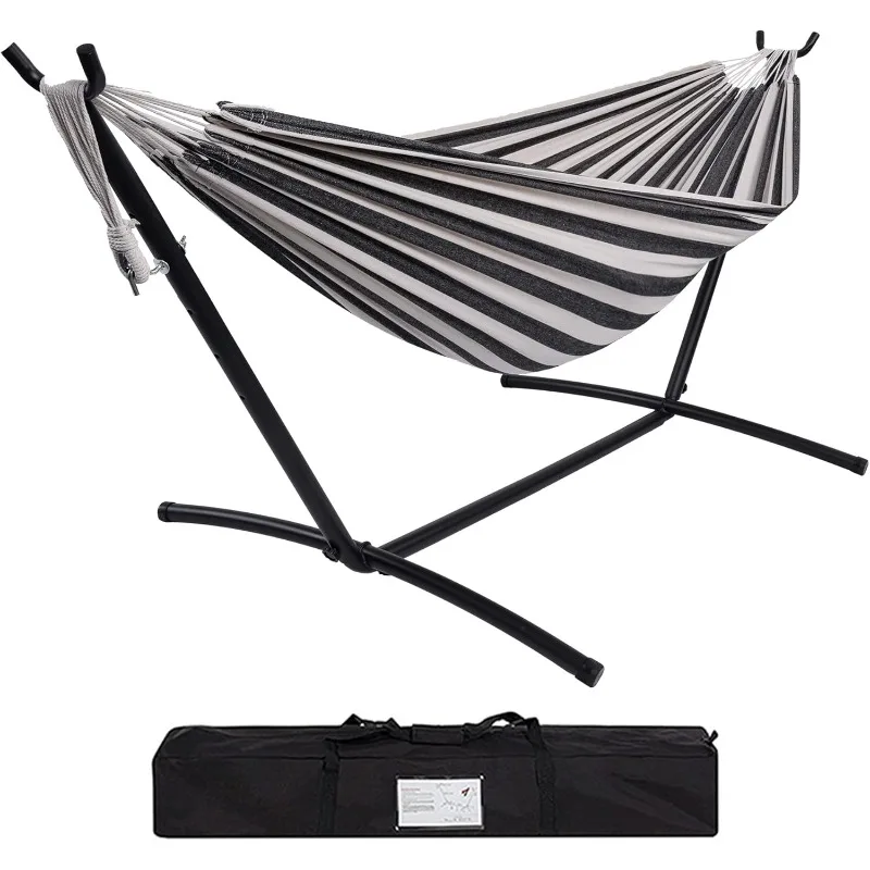 

with Stand for Outside, Heavy Duty Space Saving Steel Stand with 450 lb Capacity,Double Hammock with Portable Carrying B