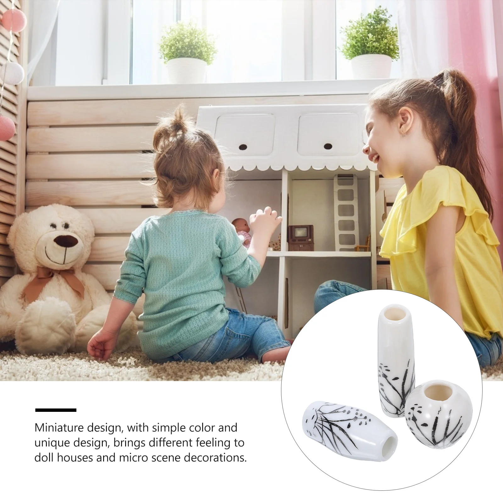 

3Pcs Mini Vase Decor Ceramic Miniature Adornment for Tiny House Landscape Design Realistic Home Office Desk Ornament Set