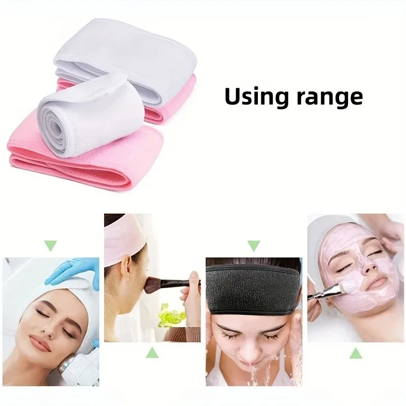 1 PC Makeup Hairband Eyelashes Extension Spa Facial Headband Makeup Wrap Head Terry Cloth Headband Stretch Towel with Magic Tape